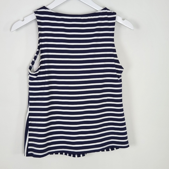 Land's End High-Neck Navy Blue White Stripe Tankini Swim Top Petite Size 8P - Picture 9 of 10